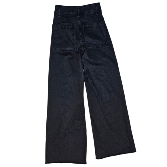 Zara High Waist Wide-leg Black Denim Jeans Raw Hem size 2 - Picture 2 of 7